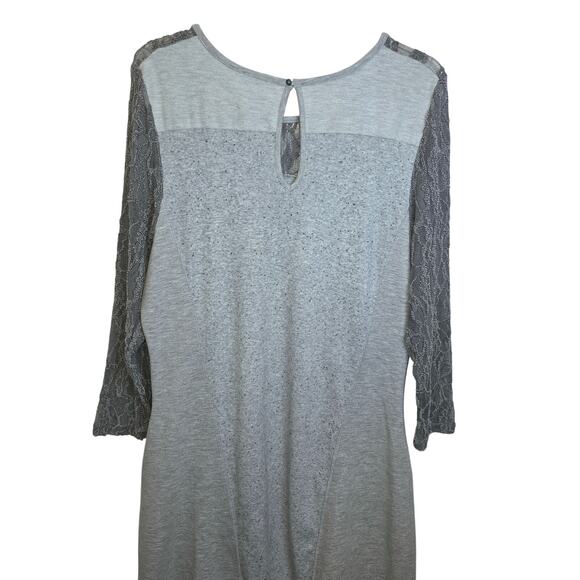 Sundance Manette Lace Sleeve Midi Dress Sz Large Light Gray Stretchy Knit Boho - Picture 4 of 16